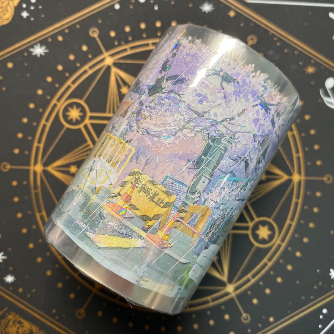 【9102】海外　マステ　3/5/巻　貝殻光マスキングテープ雨景色　街　桜背景系