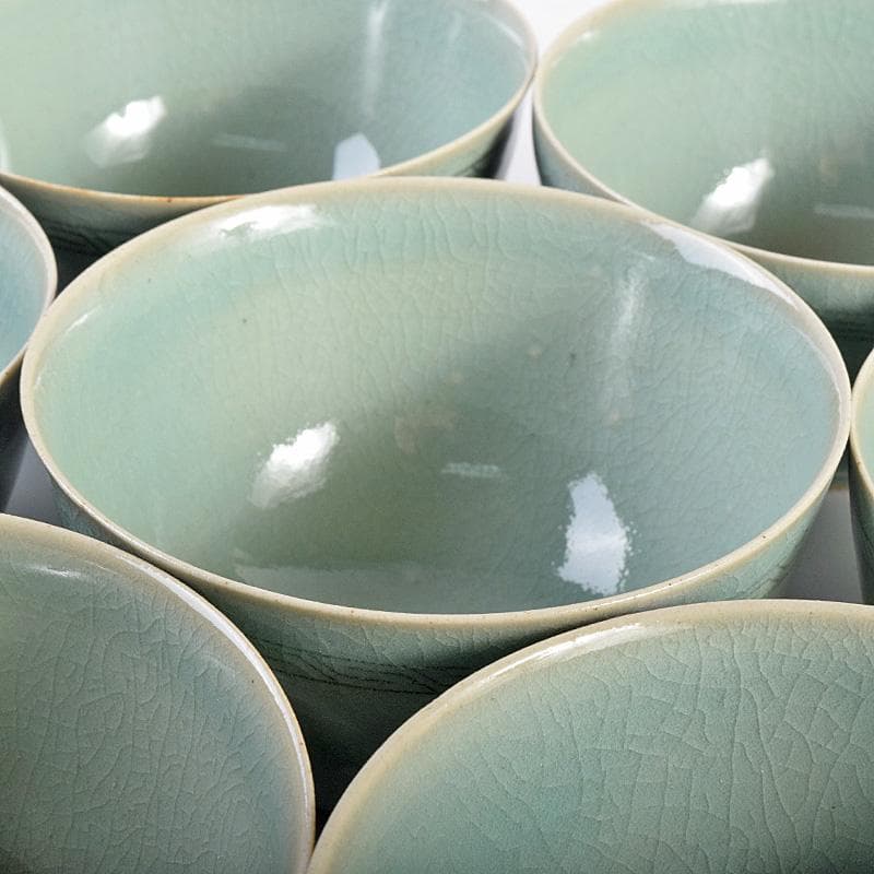 茶道具 石山窯 梁金錫作 高麗青磁 茶碗 九客 共箱 M R8811B - メルカリ