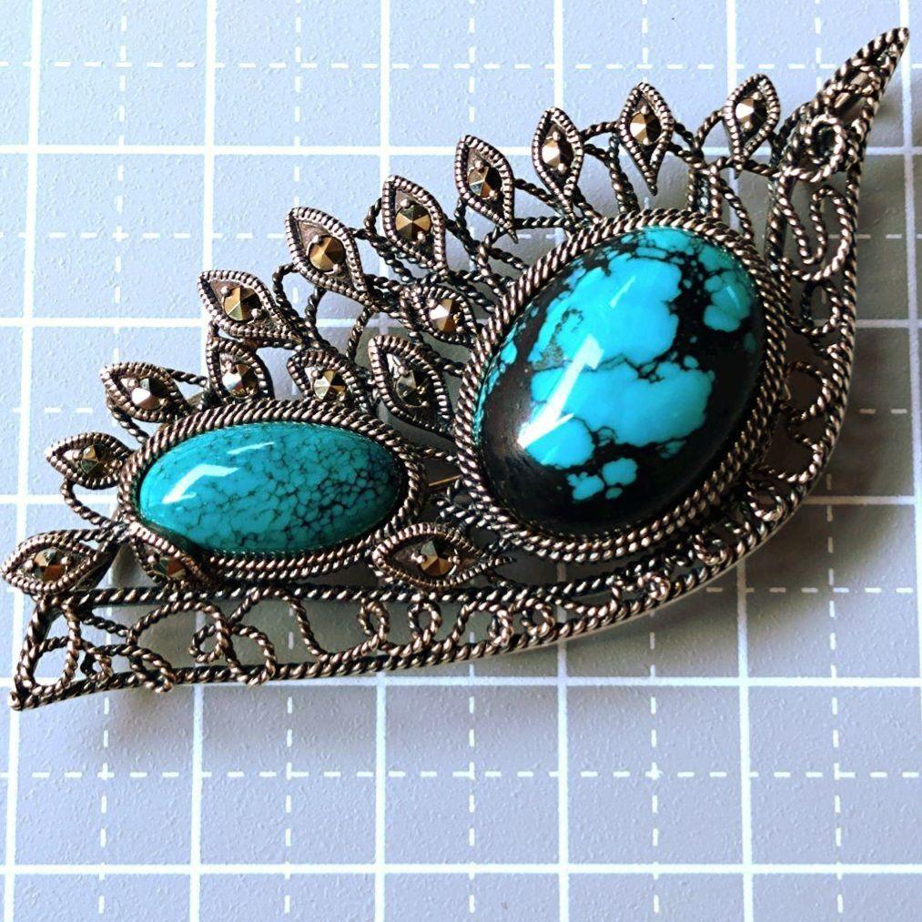 碌山 トルコ石 ターコイズブローチ ペンダントヘッド 女神の羽