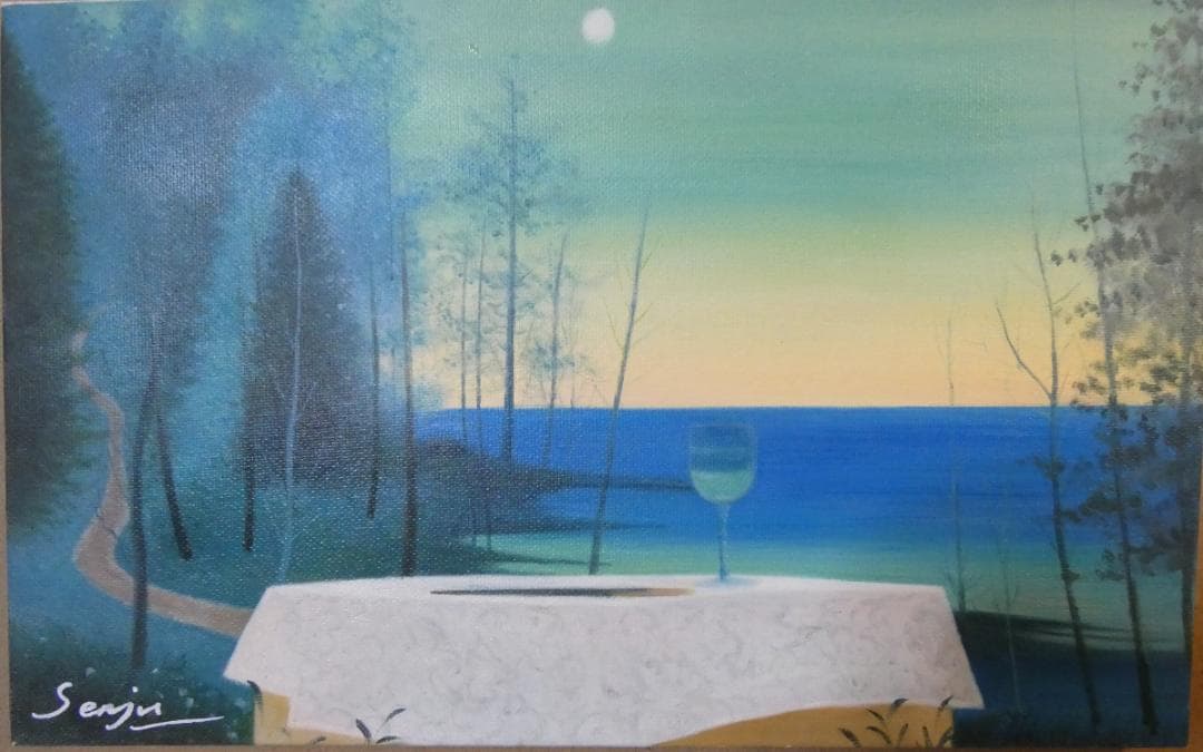 風景画 千住博 海の幸 M10 額付き 手描き 肉筆