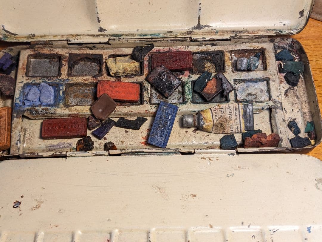 千円値引 フランスアンティーク 水彩絵具パレット 金属製 - 日本の