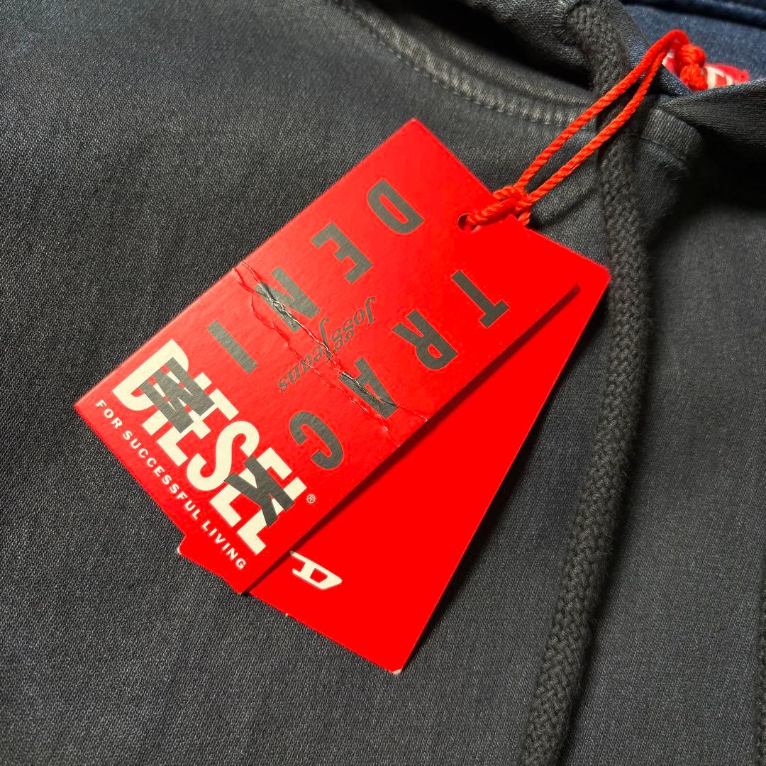 現行 DIESEL Dロゴ刺繍 デニム プルオーバー パーカー M タグ付属