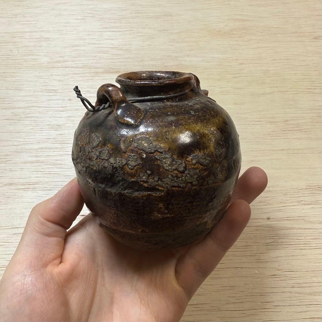 古瀬戸 鉄釉 小壷 水滴 花入 花生 江戸時代 茶道具 古美術 骨董 古常滑