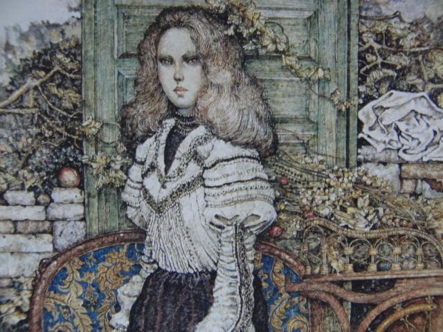 石阪春生、【青い扉と古い木馬〈女のいる風景〉】、希少な額装用画集より