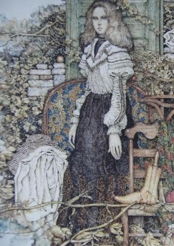 石阪春生、【青い扉と古い木馬〈女のいる風景〉】、希少な額装用画集より