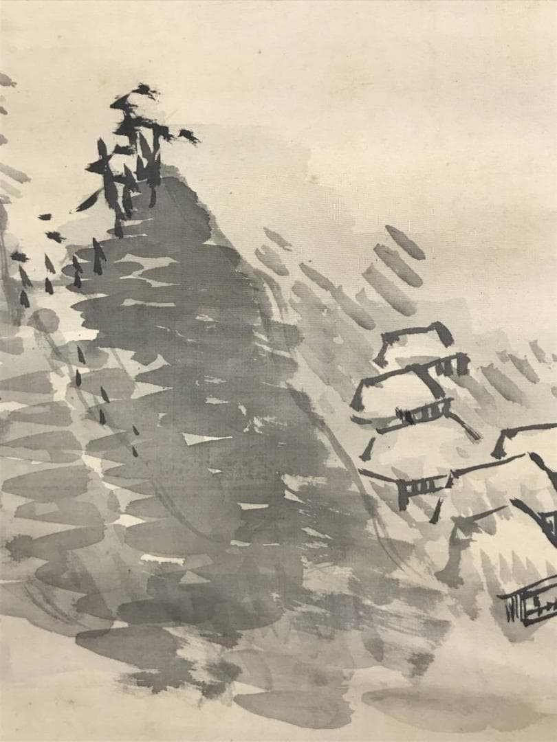 【真作】福田浩湖/塔山水群鳥図/山水図/掛軸/名家伝来/AD-193