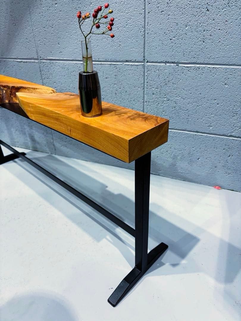 欅材アイアンシェルフ　観葉植物置き台　コーヒーテーブル　ナイトテーブル