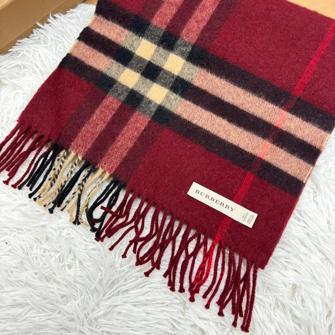 ほぼ未使用✨】Burberry バーバリー マフラー カシミヤ 赤 チェック