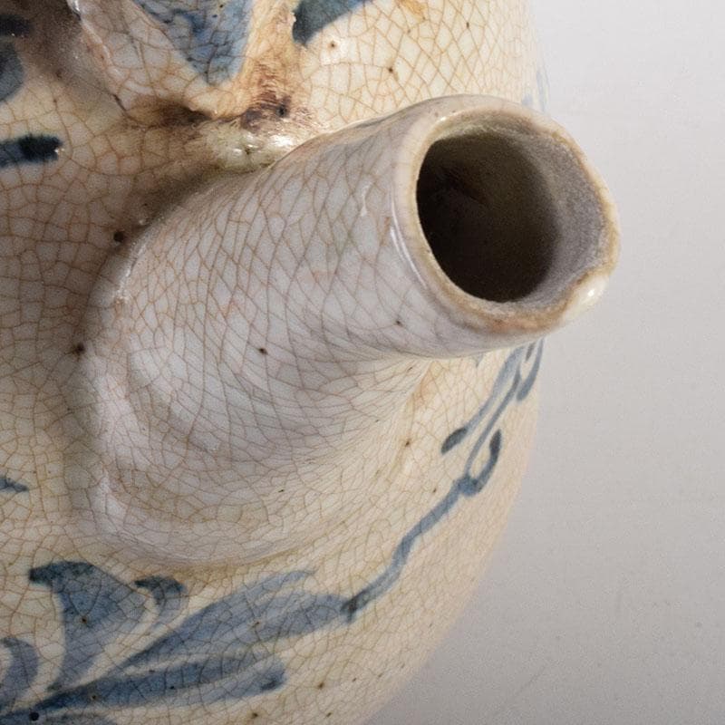 煎茶道具 益子焼 染付花文 大きめ急須 茶壷 時代箱 C R8055C