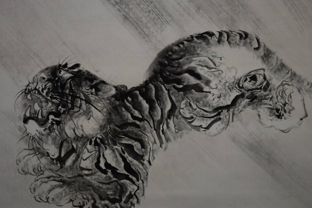 真作/是行/猛虎風雨図/布袋屋掛軸HF-39