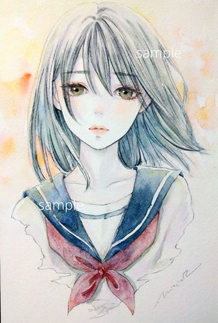 25316B 手描きイラスト肉筆原画オリジナル水彩画