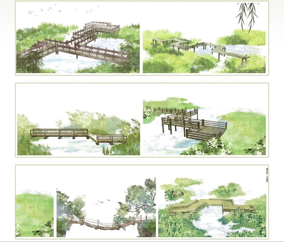 8881】海外 マステ 5m巻 PETマスキングテープ 橋 池 春景色背景系