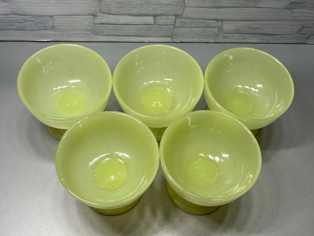 大正〜昭和初期 ウランガラス 氷コップ 5個 イエロー