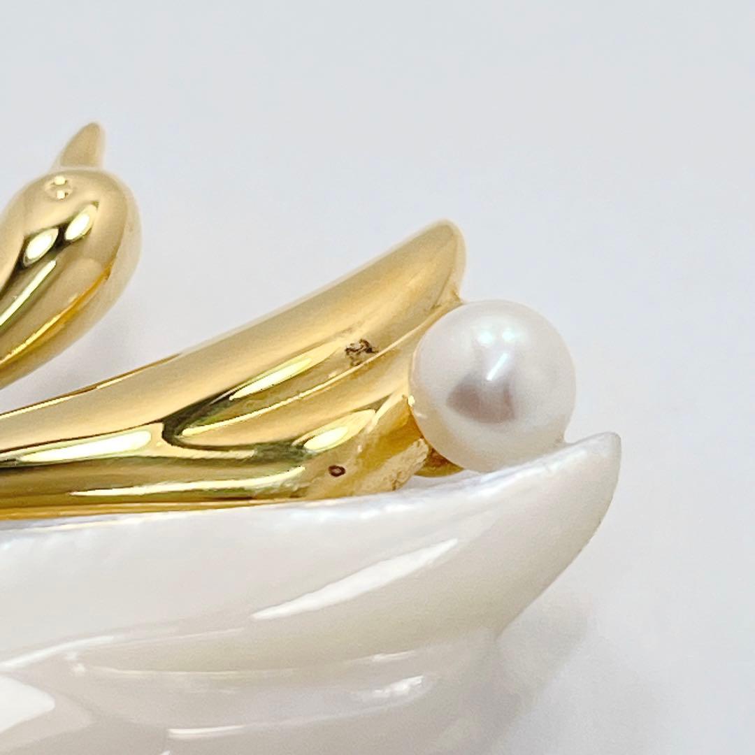 未使用TASAKI 田崎真珠 ブローチ パール白蝶貝スワン白鳥シェル