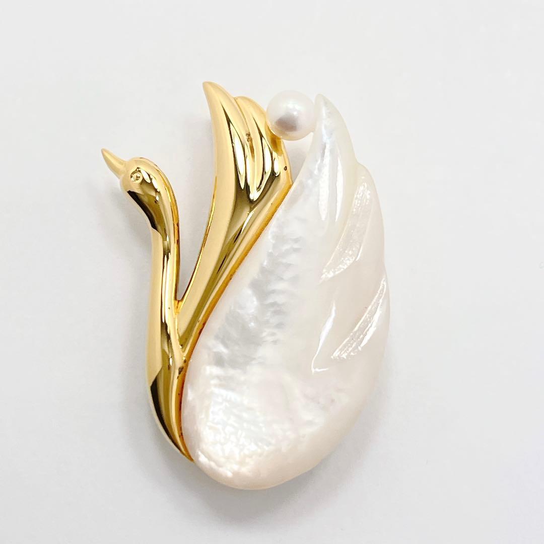 田崎真珠 TASAKI タサキ パール ブローチ スワン 白鳥 シェル