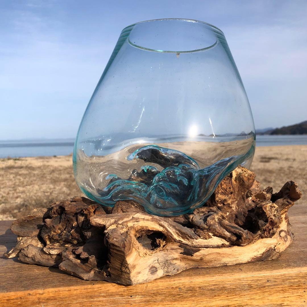 高級芸術名作日本製ガラス大花瓶美しい硝子細工大き目サイズ硝子芸術品