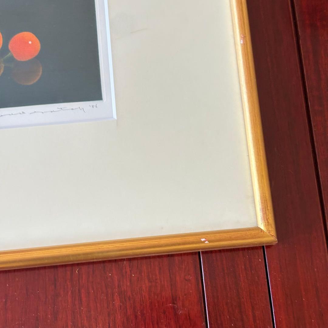 佐藤暢男「さくらんぼ ふたつ」銅版画 59/101 額装 直筆サイン