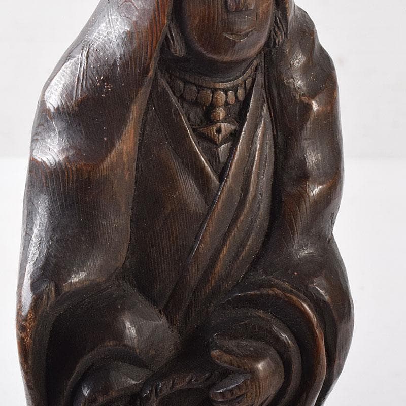 仏教美術 木彫 観音菩薩立像 仏像 在銘 正元作 置物 C 8261 仏教美術