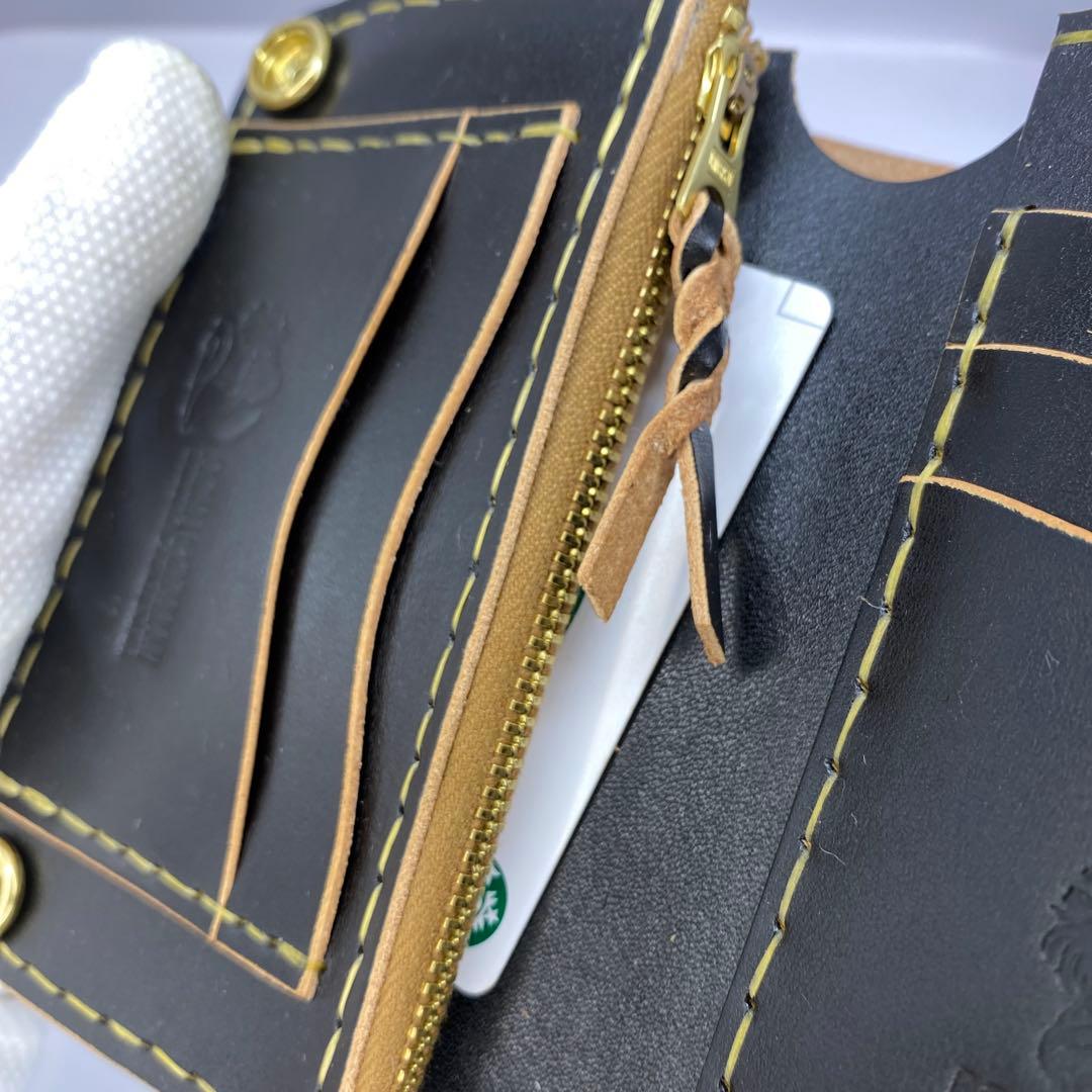 左小銭verお札折らずに収納できる無骨な手染めミドルトラッカーウォレット BTW