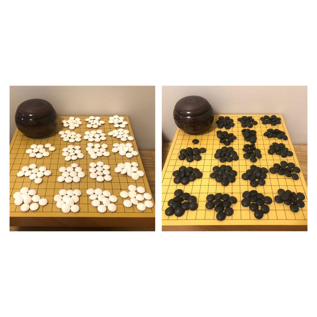 良品 銘木高級栗碁笥特大 美栄 極厚碁石セット　日向特製蛤碁石36号　那智黒石