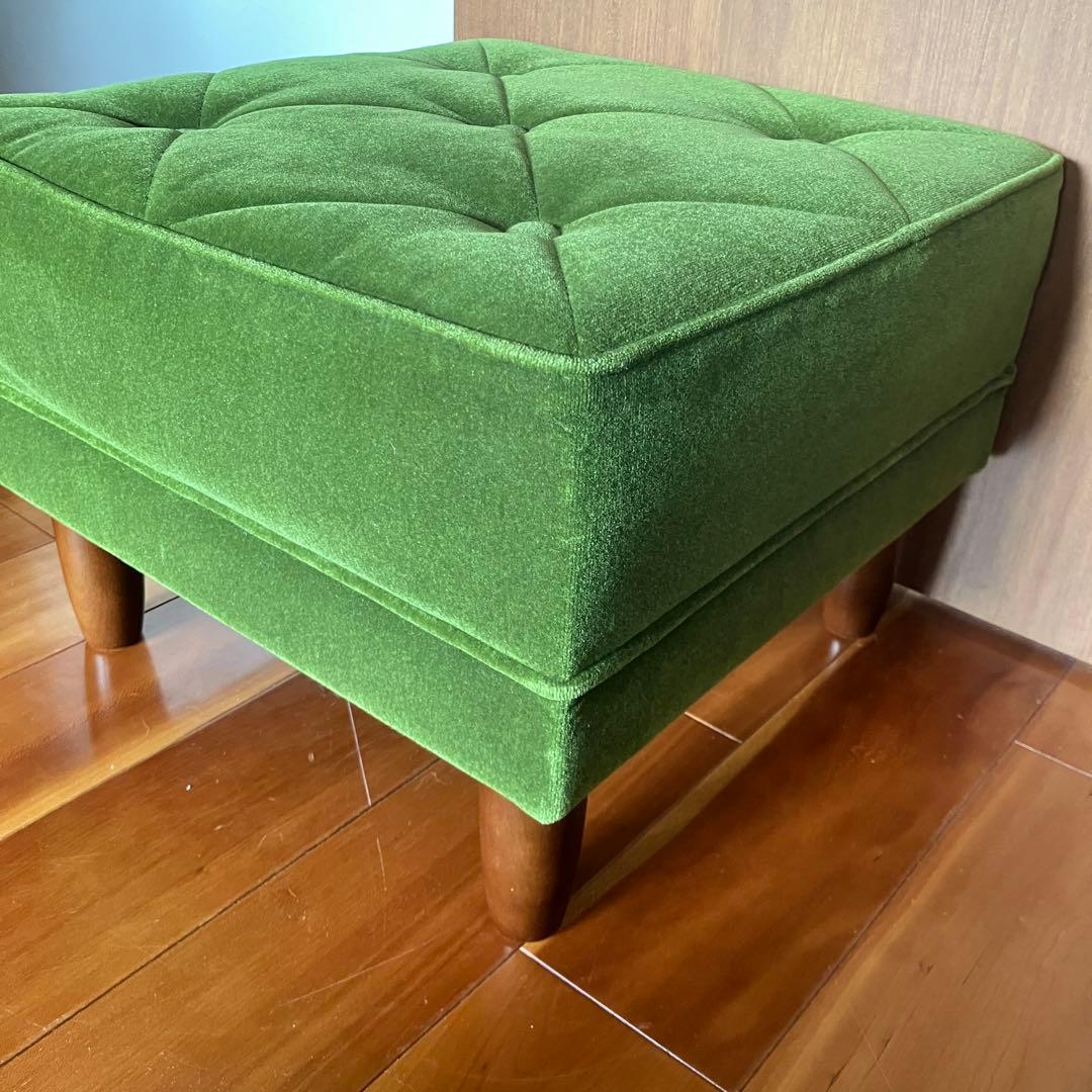 カリモク60 モケットグリーン オットマン ウォールナット