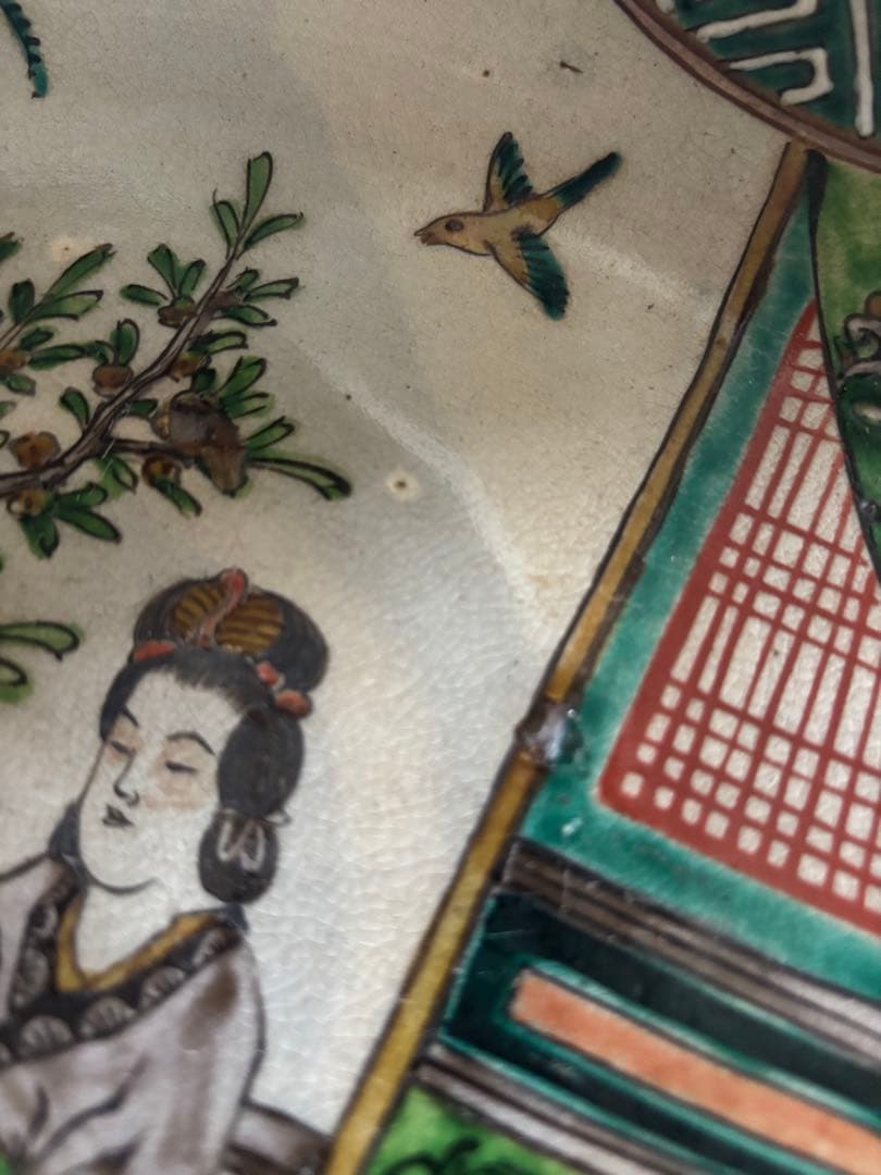 35㎝　貴婦人図　色絵大皿　飾り絵皿　時代物　当時物　有田焼　九谷焼　中国美術