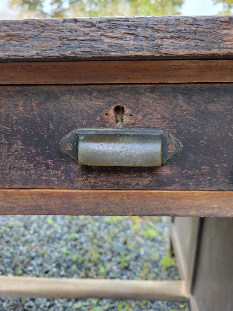 旧国鉄備品 / 木製 / 片袖机 / 引き出し付き 昭和レトロ