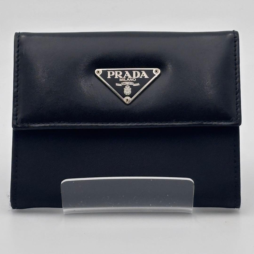 【美品】PRADA プラダ レザー×ナイロン 小銭入れ 財布 ブラック
