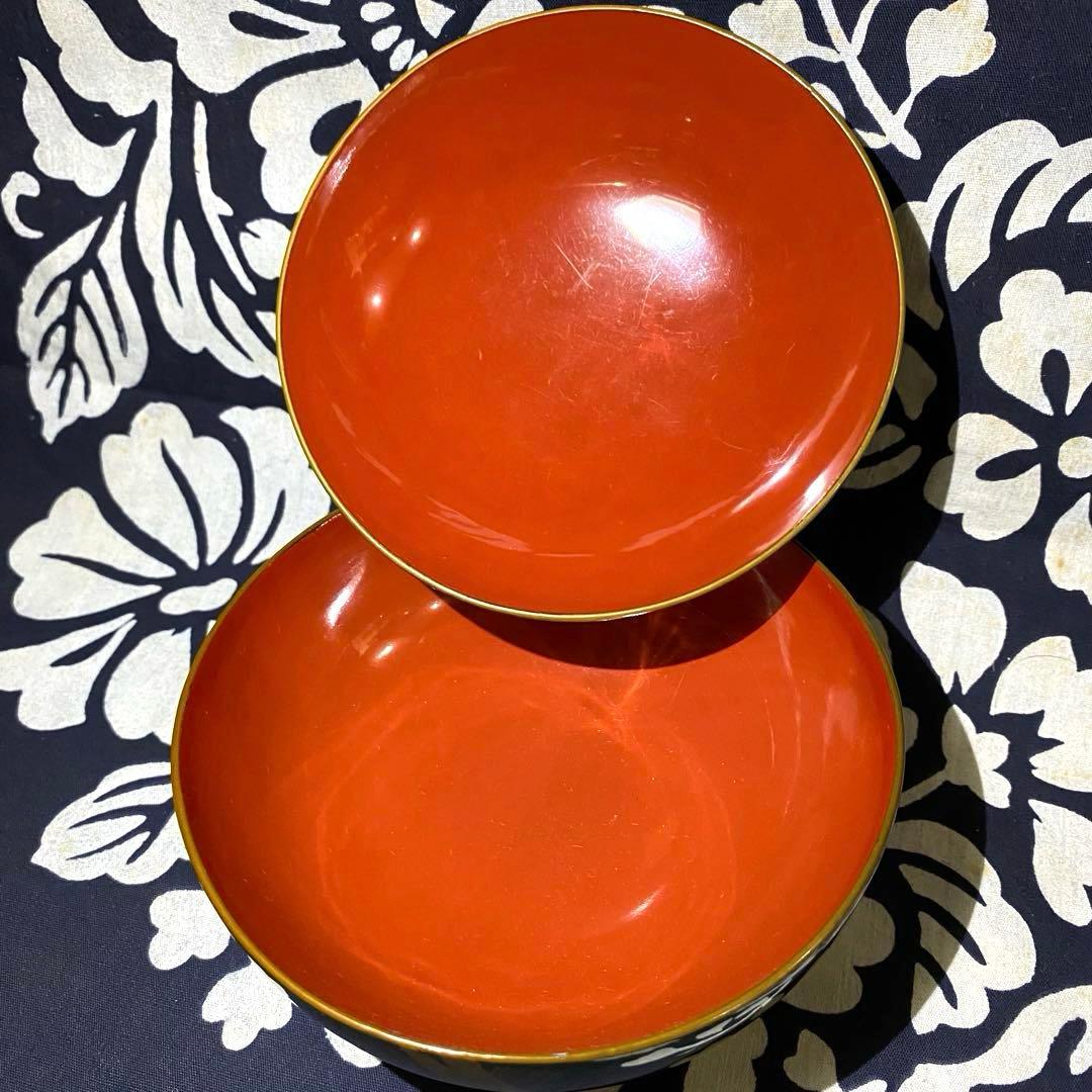 時代物骨董　大正以前　青漆吸物椀　天然木本漆　松柄金蒔絵　緑に内朱　懐石椀　五客