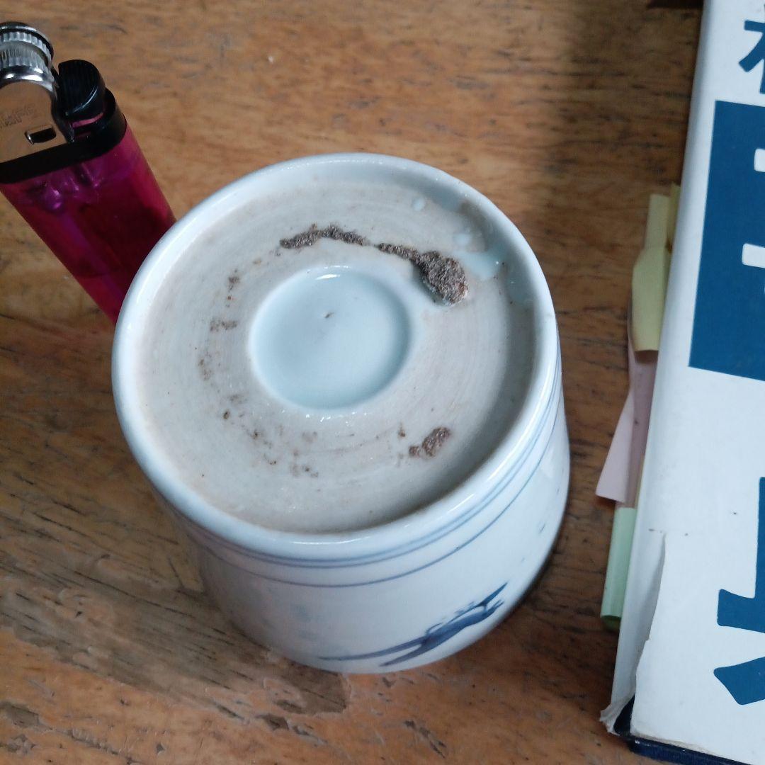 古伊万里 染付 手水鉢と水仙文 蕎麦猪口 江戸後期 完品 書籍掲載品同手