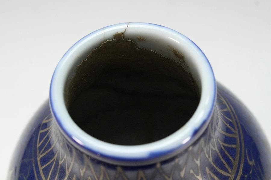 中国美術 瑠璃釉 銀彩 纏枝蓮花鳳紋 瓢瓶(K-XA832)