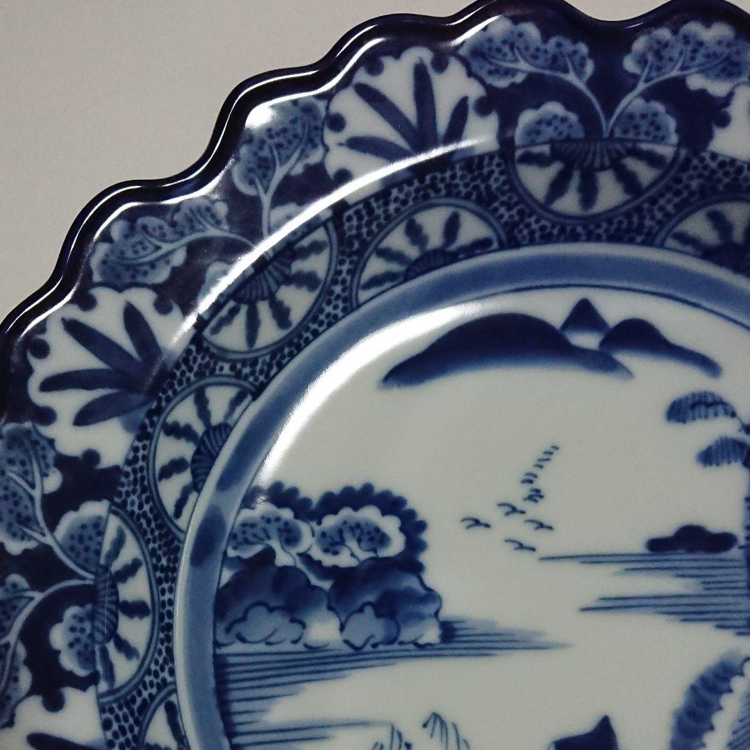 大判皿　龍峰　白×青　新品