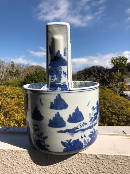 骨董　アンティーク　染付　花瓶　ガーデニング