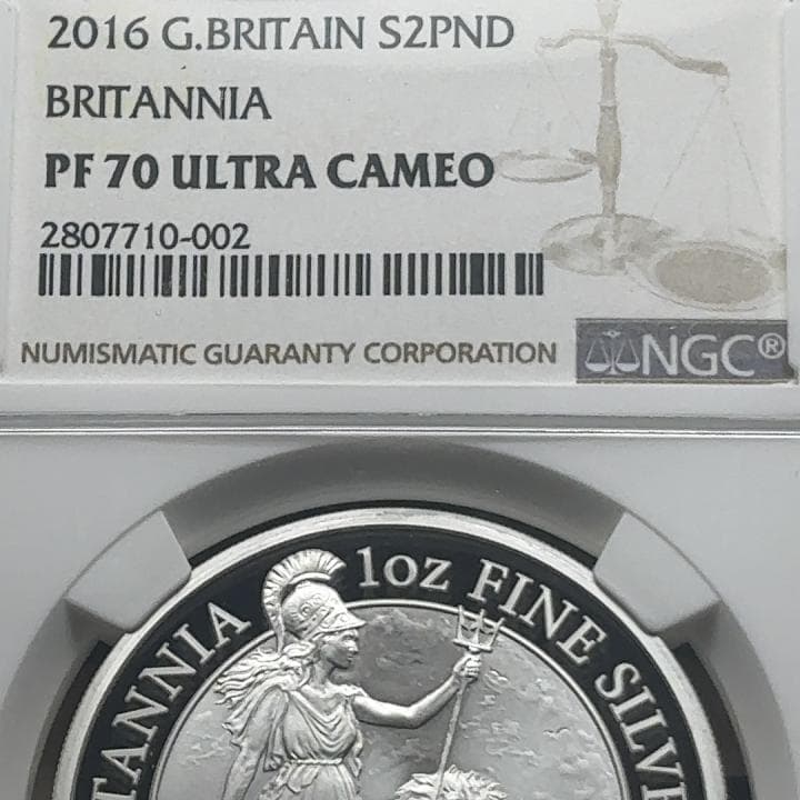 2016年 イギリス ブリタニア ライオン 2ポンド 銀貨 PF70 UC