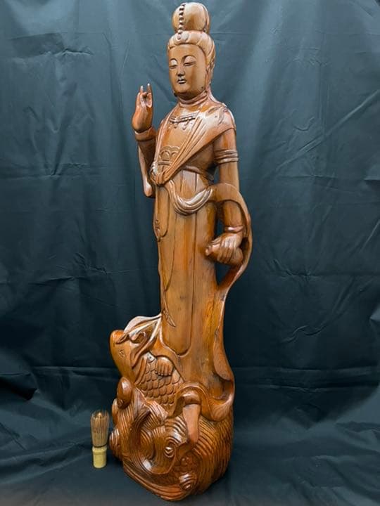 超特大 魚籃観音 菩薩 木彫 置物 仏像 彫刻 開運 骨董 古美術 アンティーク