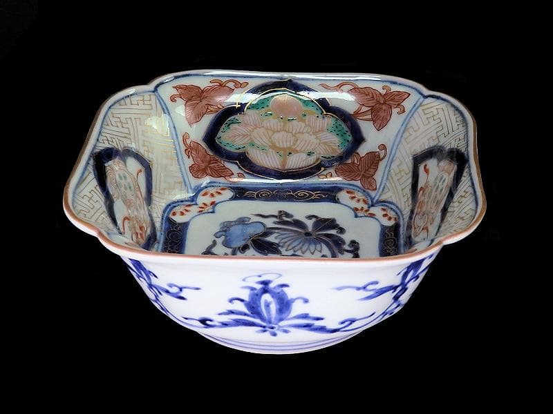 古伊万里　金襴手　獅子に牡丹の図　四方角向付　E990AS-CSb