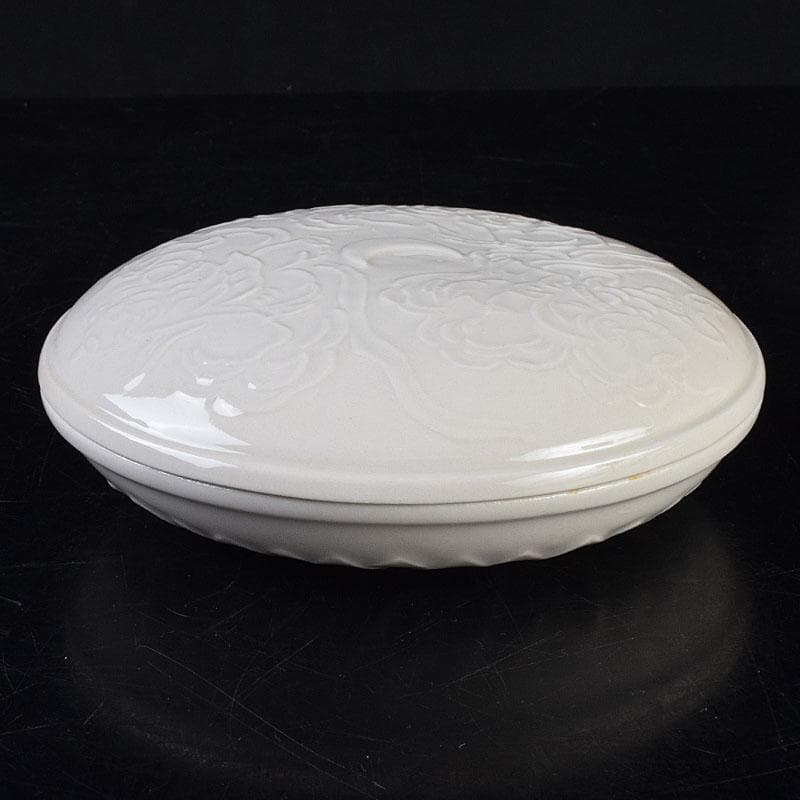 中国　倣定窯　白釉印泥盒　香合　蓋物　則巳扁識箱　C　R9130