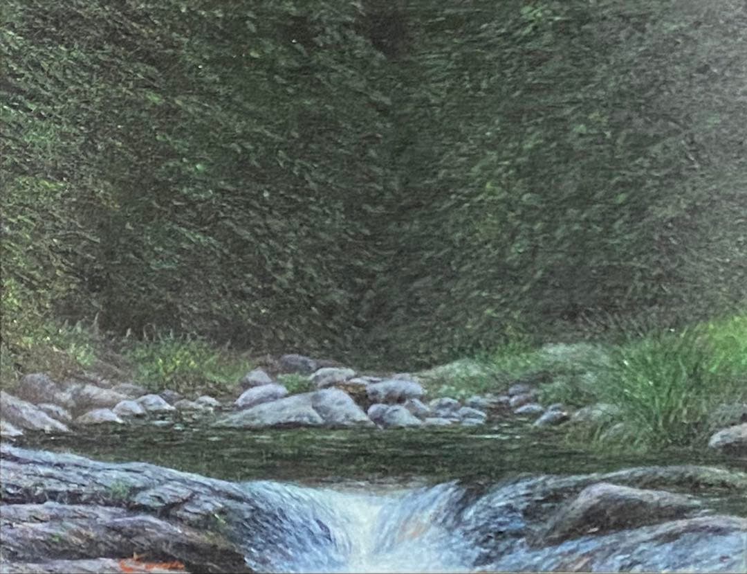 油彩画 板垣文雄 【笛吹川に沿って】 F6号 自然の風景 額縁 額装 山形