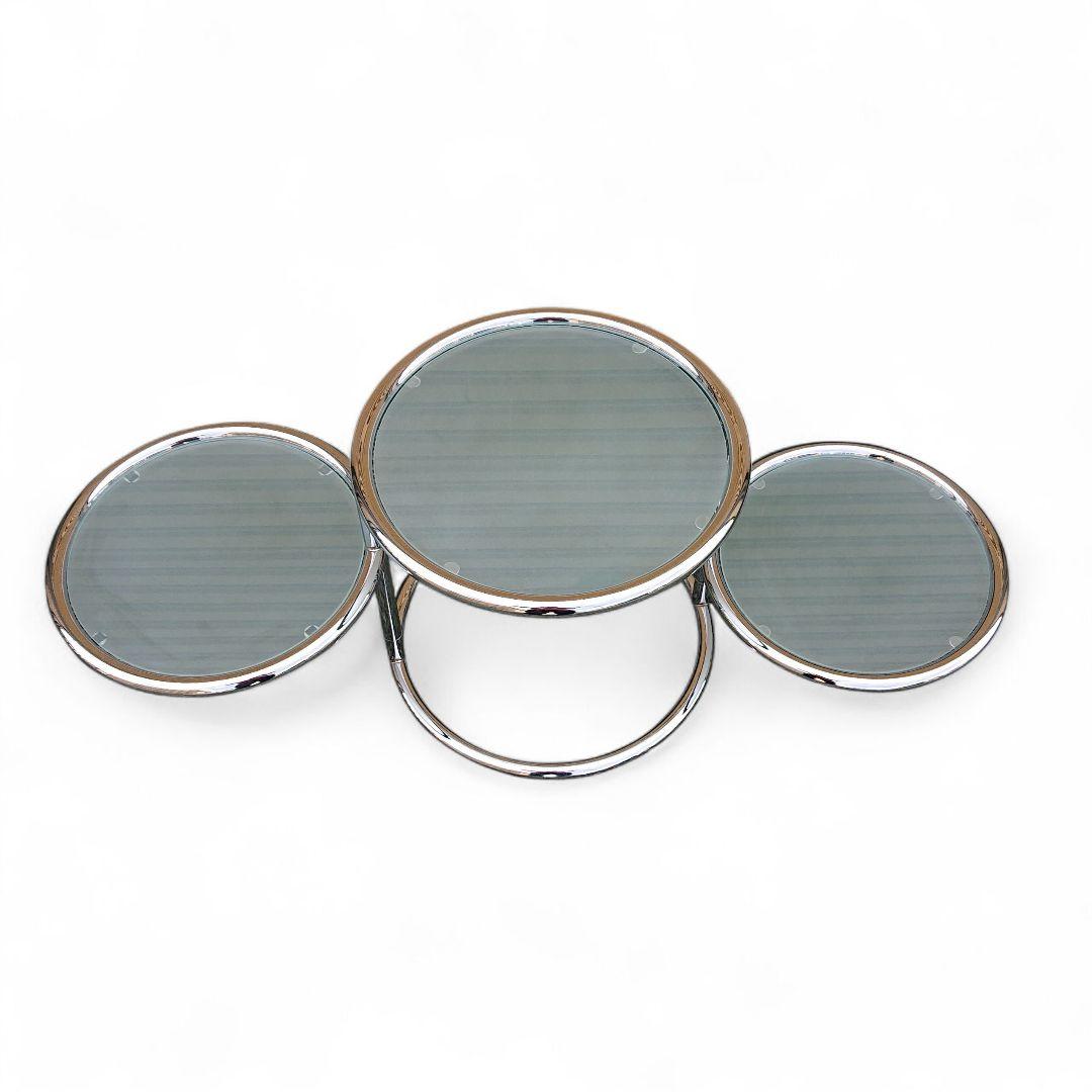 ミッドセンチュリー 4段 ガラス ラウンドテーブル 丸テーブル 可変式