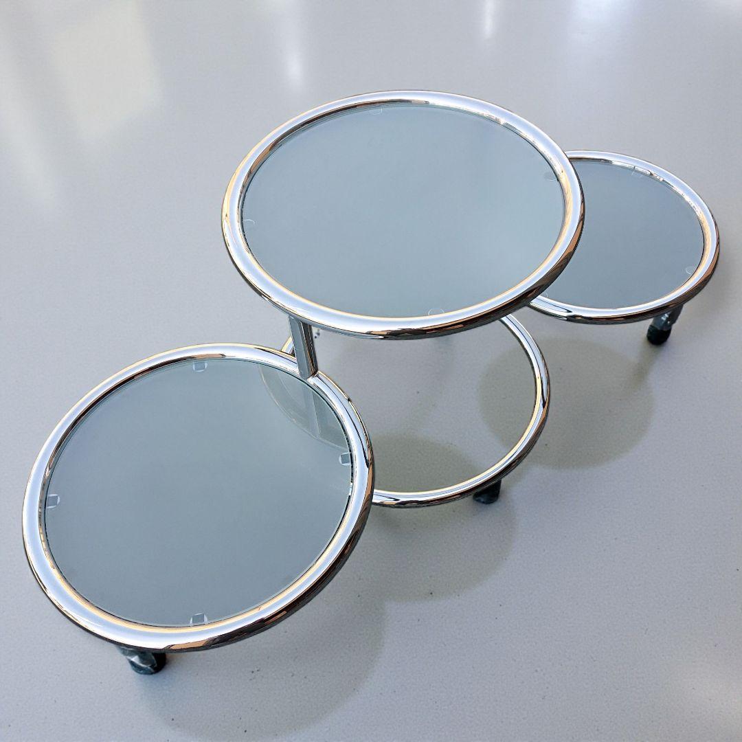 ミッドセンチュリー 4段 ガラス ラウンドテーブル 丸テーブル 可変式