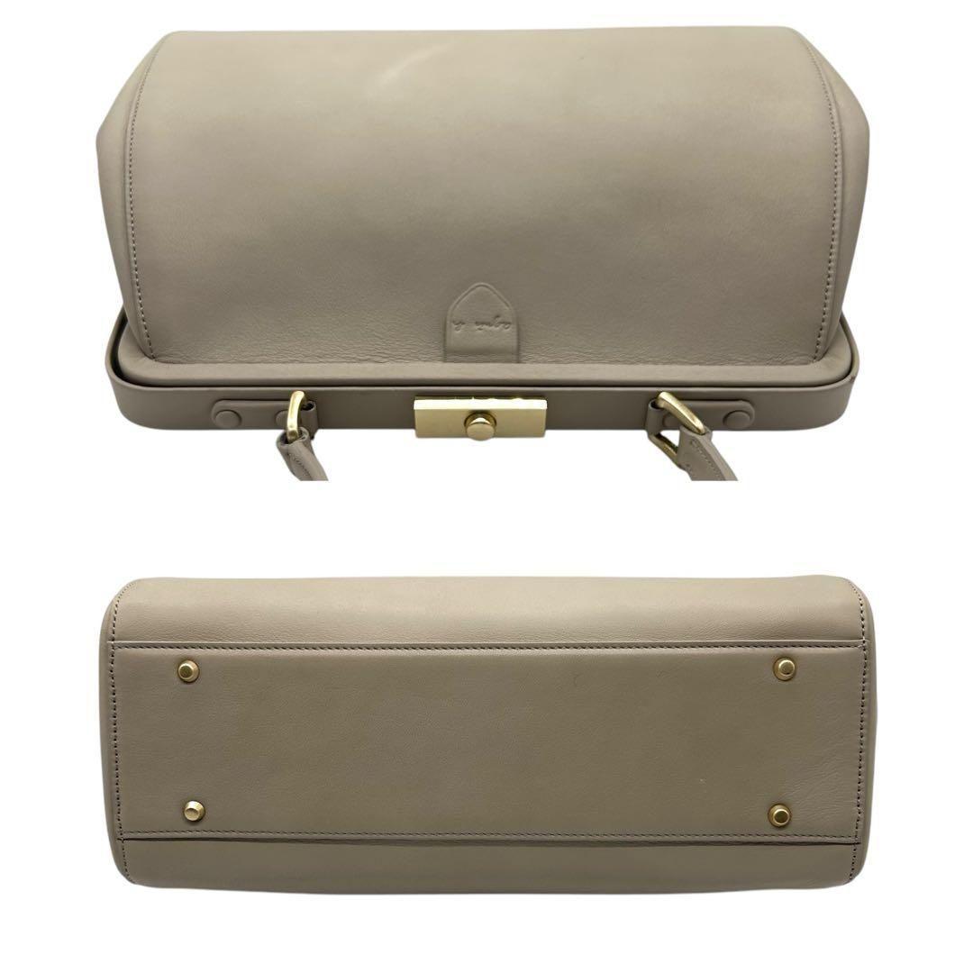 美品 1593 agnes b. ハンドバッグ がま口 ゴールド金具 ベージュ