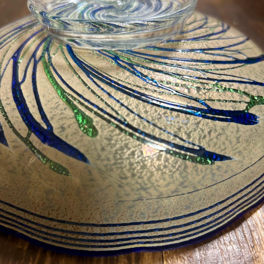 ガラス作家 作家物 銀箔 金箔 脚付ガラス 工芸品 美術品 上野良樹 岩田