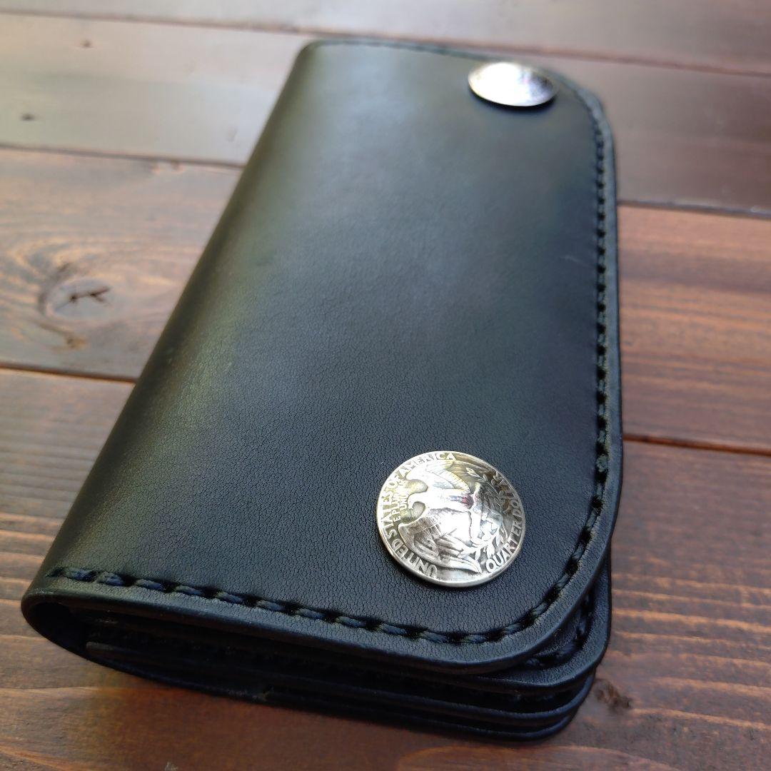 栃木オイルレザー❗️セミロングトラッカーウォレット❗️総手縫い[ハンドメイド品]