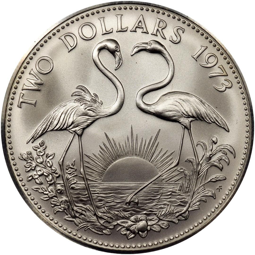NGC高鑑定☆1971年旧イギリス領バハマ2ドルプルーフ記念銀貨☆PF67UC