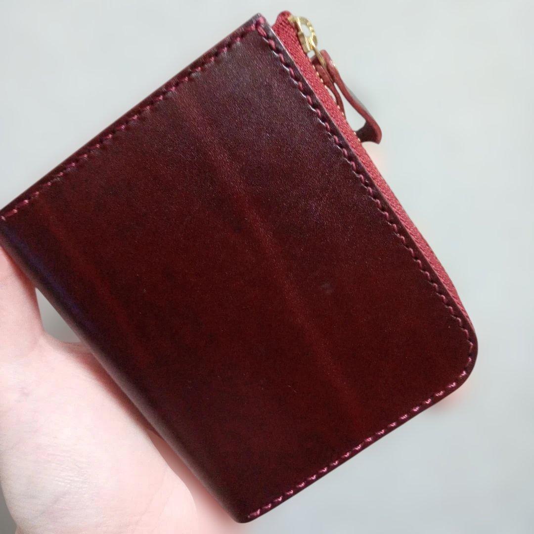 ルガトショルダー　ワイン　L字ファスナー　コンパクト財布　　栃木レザー　小銭入れ