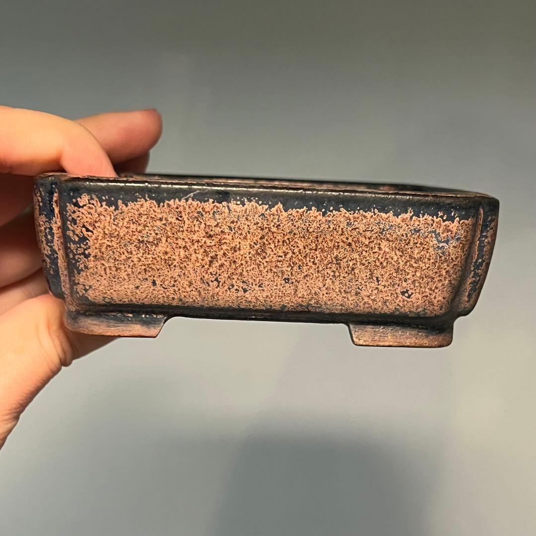 845.虹泉 孔雀釉隅角長方 盆栽鉢 植木鉢 10.1*8.5*3.8cm