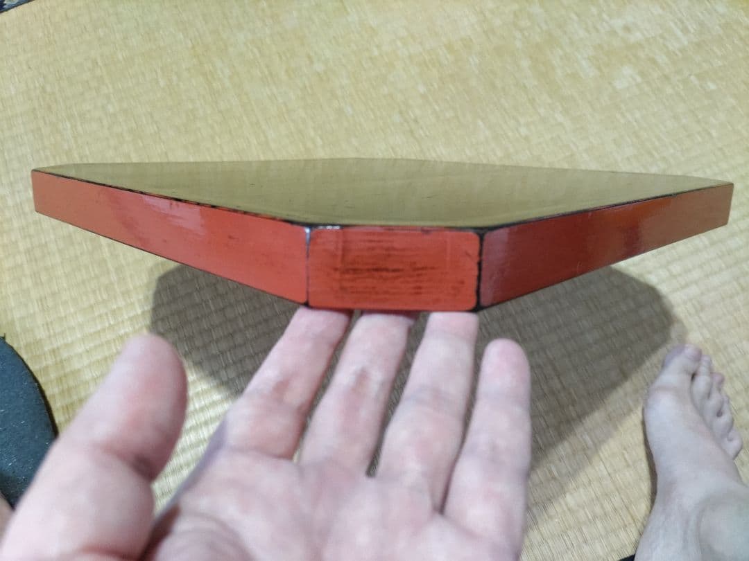 根来　折敷　盆　幅36.8四方　高2.8cm　酒器盆