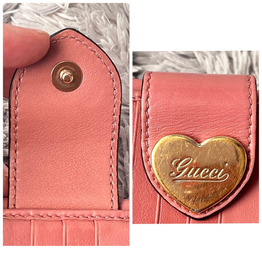 美品✨GUCCI 折り財布　GGキャンバス ラブリーハート　ピンクベージュ