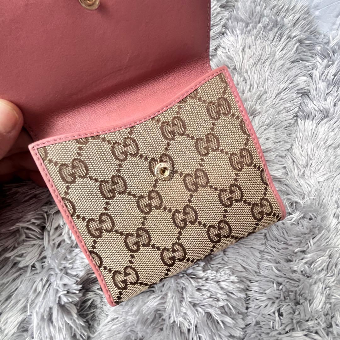 美品✨GUCCI 折り財布　GGキャンバス ラブリーハート　ピンクベージュ