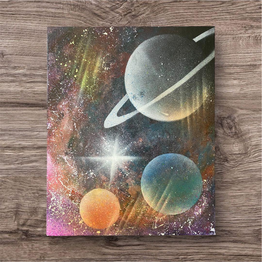 170】スプレーアート作品/宇宙 惑星 土星 銀河 星 アート 幻想的 絵画